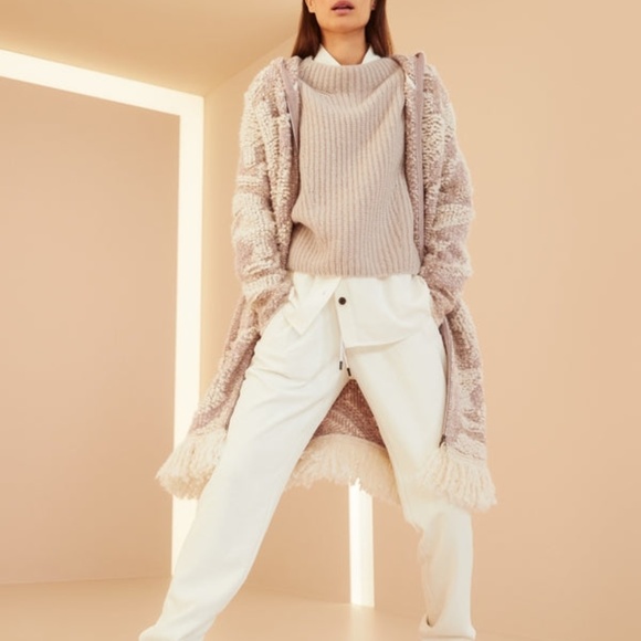 $870 NWT | Marc Cain | N2 Long Cardigan Hooded Knit Fringe Zip Up Wool Alpaca 6 - Picture 3 of 17